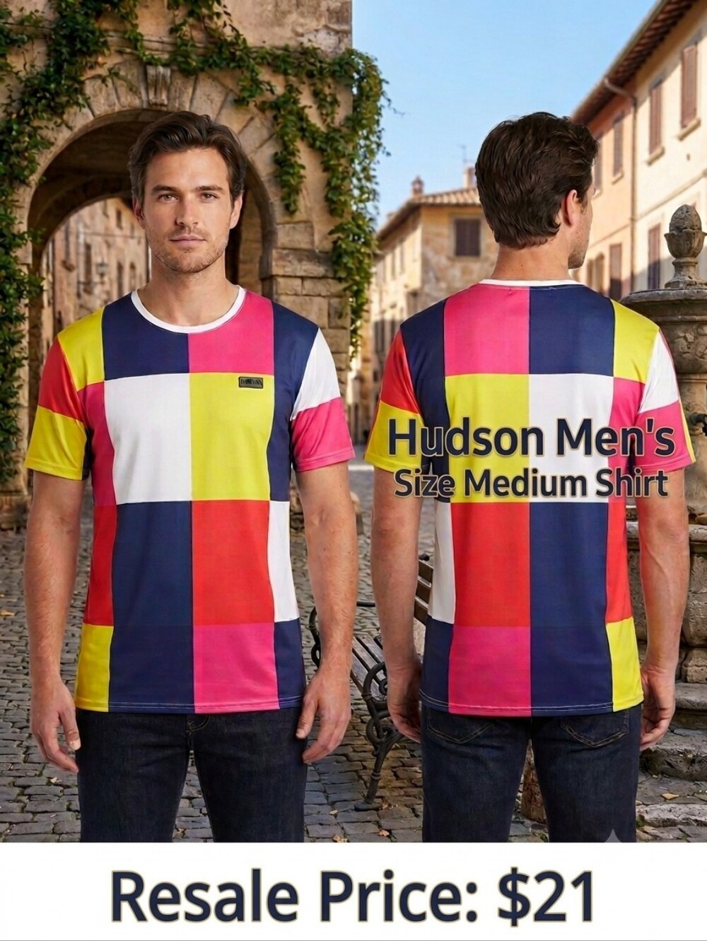 Hudson Outerwear Multicolor Block Print Men's Tee - Bold Colorblock Shirt